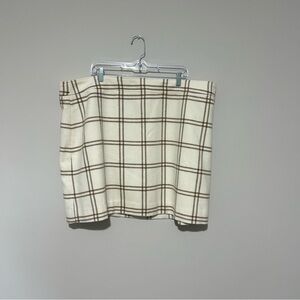 J. Crew NWT Cream and Brown Plaid Wool Pencil Skirt Size 24